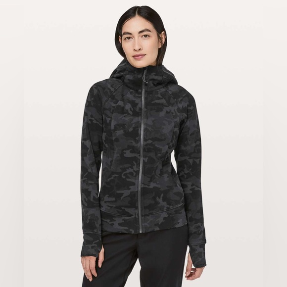 lululemon athletica Tops - Lululemon Scuba Hoodie Light Cotton Fleece Incognito Camo Multi Grey Size 6